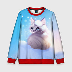 Свитшот детский Заснеженный котик, цвет: 3D-красный