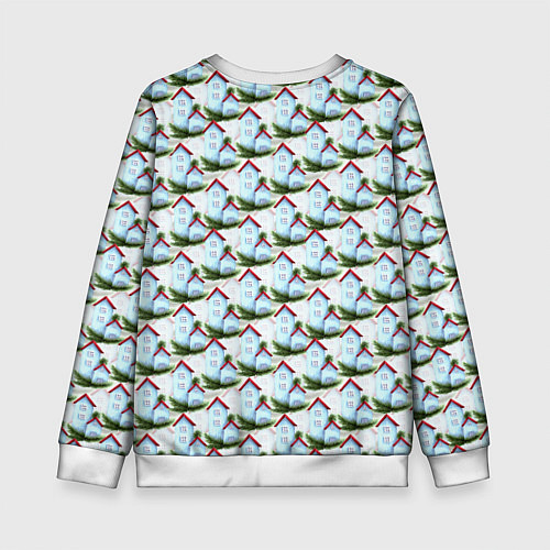 Детский свитшот Домики на еловых ветках - паттерн / 3D-Белый – фото 2