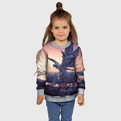 Свитшот детский Футуристичный город с металлической птицей, цвет: 3D-меланж — фото 2