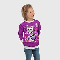 Свитшот детский Зеленоглазый котенок в цветах, цвет: 3D-белый — фото 2