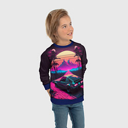 Свитшот детский Synthwave car and mountains, цвет: 3D-синий — фото 2