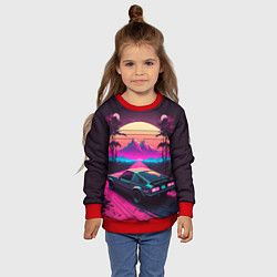 Свитшот детский Synthwave car and mountains, цвет: 3D-красный — фото 2