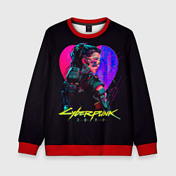 Свитшот детский Киберпанк, девушка на фоне сердца, цвет: 3D-красный