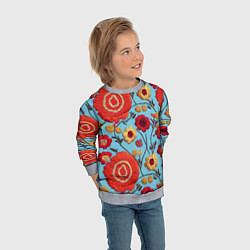 Свитшот детский Эффект вышивки маки, цвет: 3D-меланж — фото 2