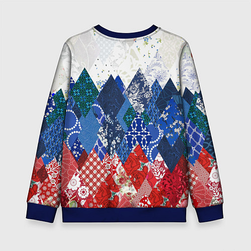 Детский свитшот Флаг России в стиле пэчворк / 3D-Синий – фото 2