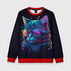 Свитшот детский Кот неоновый, цвет: 3D-красный