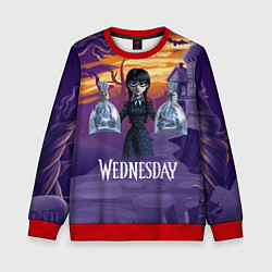 Свитшот детский Уэнсдэй с пираньями, цвет: 3D-красный