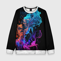 Свитшот детский Неоновый цветной дым на черном фоне, цвет: 3D-белый