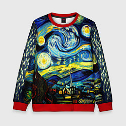 Свитшот детский Винсент ван Гог, звездная ночь, цвет: 3D-красный