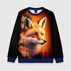Свитшот детский Огненно рыжая лиса в цветах, цвет: 3D-синий