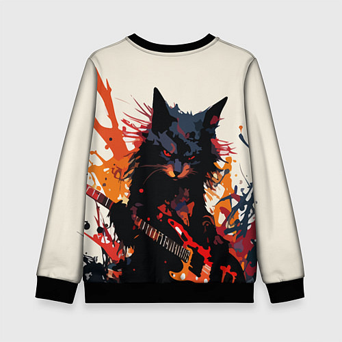 Детский свитшот Black rocker cat on a light background - C-Cats co / 3D-Черный – фото 2