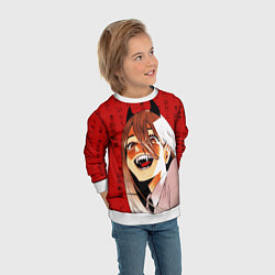 Свитшот детский Человек - бензопила Пауэр и иероглифы, цвет: 3D-белый — фото 2