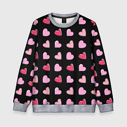Свитшот детский Валентинки на черном фоне, цвет: 3D-меланж