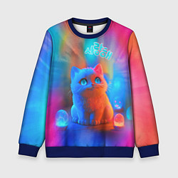 Свитшот детский Милый котенок - тай-дай, цвет: 3D-синий