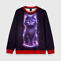 Свитшот детский Неоновый котик в лесу, цвет: 3D-красный