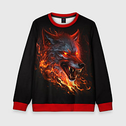 Свитшот детский Огненный злой волк с красными глазами, цвет: 3D-красный