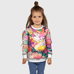 Свитшот детский Девочка в цветах, цвет: 3D-белый — фото 2