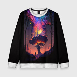 Свитшот детский Огненное дерево в звездном лесу, цвет: 3D-белый