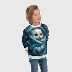 Свитшот детский Котик в одеяльце в облаках, цвет: 3D-белый — фото 2