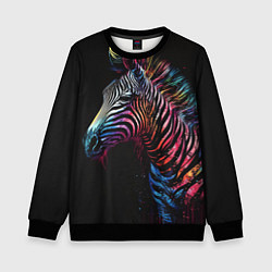 Свитшот детский Разноцветная зебра на темном фоне, цвет: 3D-черный