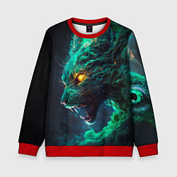 Свитшот детский Звездный зеленый кот, цвет: 3D-красный