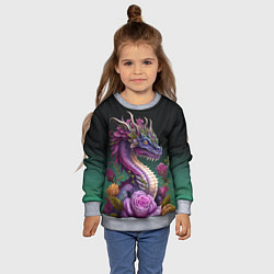 Свитшот детский Неоновый дракон с цветами, цвет: 3D-меланж — фото 2