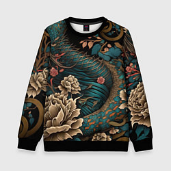 Свитшот детский Японский змей Irezumi, цвет: 3D-черный