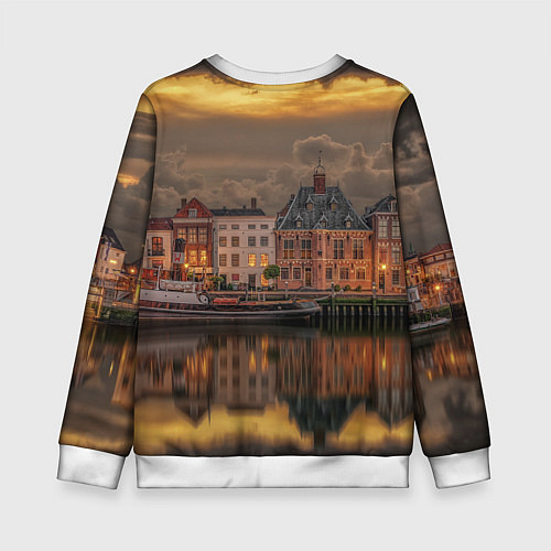 Детский свитшот Мирный город на воде и тучи / 3D-Белый – фото 2