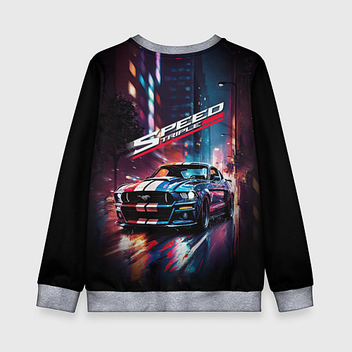 Детский свитшот Форд мустанг в ночи тройная скорость / 3D-Меланж – фото 2