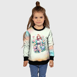 Свитшот детский Девушка среди пионов, цвет: 3D-черный — фото 2