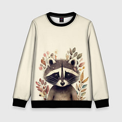 Свитшот детский Милый енот в акварельном стиле, цвет: 3D-черный