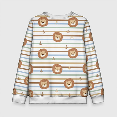 Детский свитшот Лев и якори: полосы - паттерн / 3D-Белый – фото 2