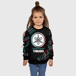 Свитшот детский Значок Yamaha в стиле glitch на темном фоне, цвет: 3D-черный — фото 2