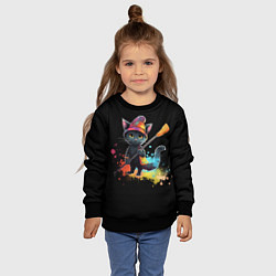 Свитшот детский Котенок с метлой, Краски, цвет: 3D-черный — фото 2