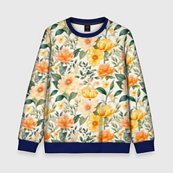 Детский свитшот Желтые и розовые хризантемы и пионы на светлом фон
