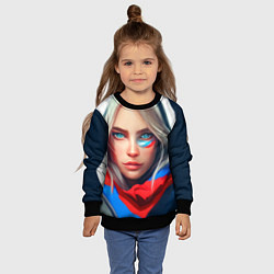 Свитшот детский Девушка с голубыми глазами в флаге, цвет: 3D-черный — фото 2