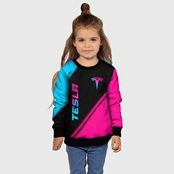 Свитшот детский Tesla - neon gradient: надпись, символ, цвет: 3D-черный — фото 2