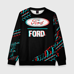 Свитшот детский Значок Ford в стиле glitch на темном фоне, цвет: 3D-черный