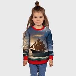 Свитшот детский Парусный корабль галеон, цвет: 3D-красный — фото 2