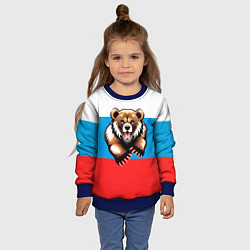 Свитшот детский Российский флаг и медведь, цвет: 3D-синий — фото 2