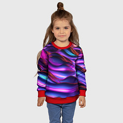 Свитшот детский Неоновые синие и фиолетовые волны, цвет: 3D-красный — фото 2