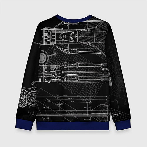 Детский свитшот Чертеж ракеты на чёрном фоне / 3D-Синий – фото 2
