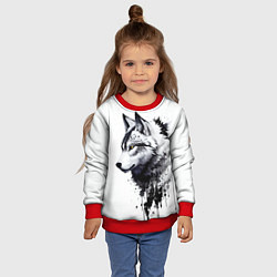 Свитшот детский Белый волк - краски, цвет: 3D-красный — фото 2