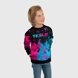 Свитшот детский Tesla - neon gradient: символ сверху, цвет: 3D-черный — фото 2