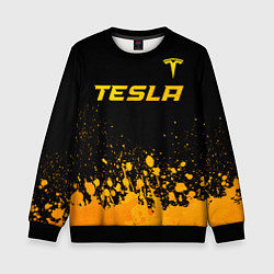 Свитшот детский Tesla - gold gradient: символ сверху, цвет: 3D-черный