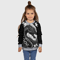 Свитшот детский Черно-белый дракон и волны, цвет: 3D-меланж — фото 2