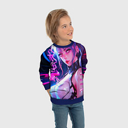 Свитшот детский Кибер-девушка неон аниме, цвет: 3D-синий — фото 2