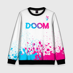 Свитшот детский Doom neon gradient style: символ сверху, цвет: 3D-черный