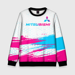Свитшот детский Mitsubishi neon gradient style: символ сверху, цвет: 3D-черный