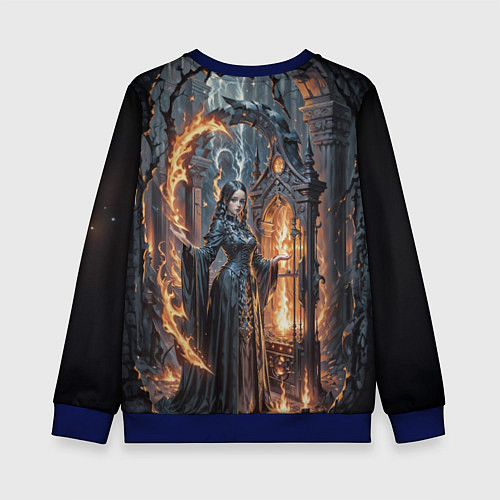 Детский свитшот Готическая ведьма и огонь в подземелье / 3D-Синий – фото 2